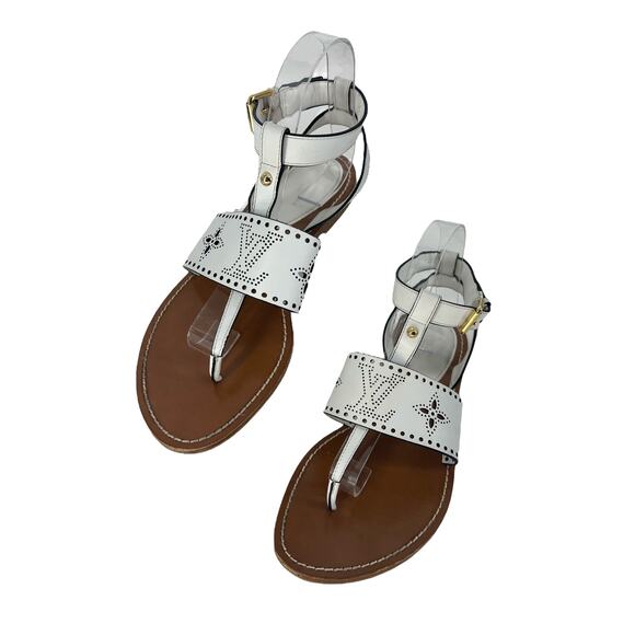 Louis Vuitton Horizon Perforated Leather Flat Sandals in White - Picture 4 of 16
